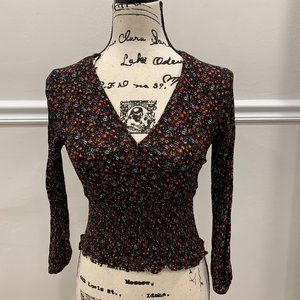Black fitted floral long sleeved shirt
